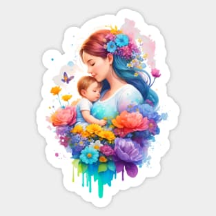 Cute Mom Holding Her Baby Sticker